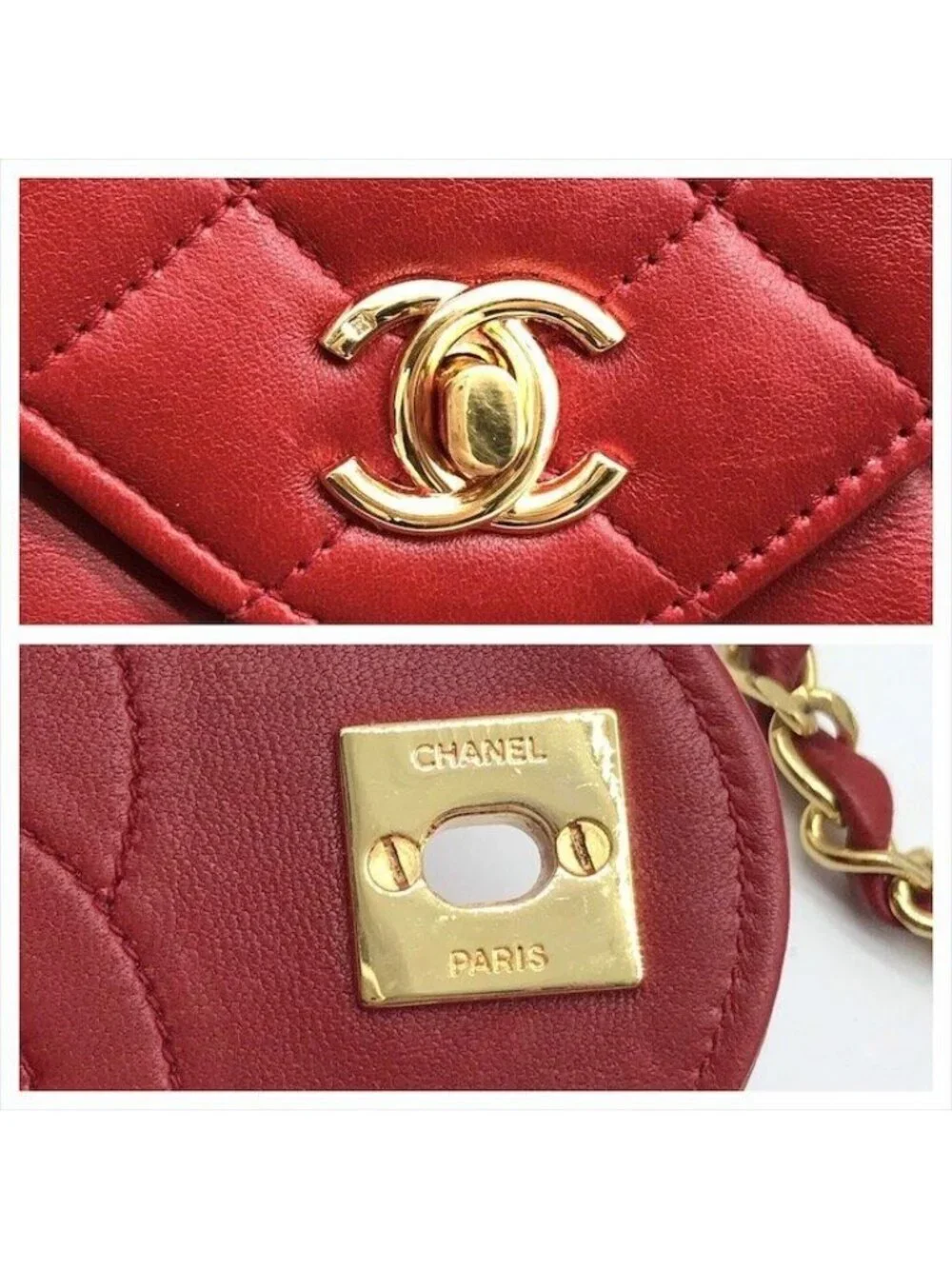 Chanel CC Logo Quilted Chain Shoulder Bag Turnlock Leather